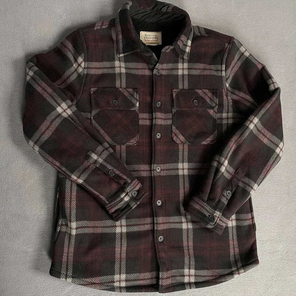 Boston Traders‎ Fleece/Sherpa Lined Flannel Maroon Plaid Med Mens
